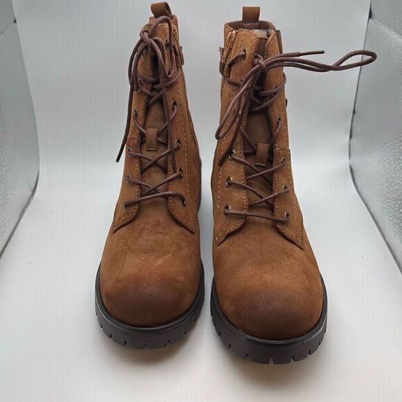 Dunes Women's Zip Up Heeled Combat Boots โโLace-Up with Side Zipper SIZE 9 TAN - Picture 2 of 7